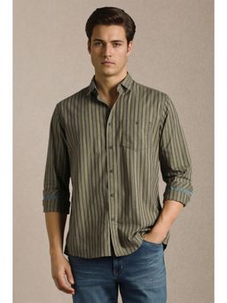 Louis Philippe - Men Olive Stripe Full Sleeves Casual Shirt