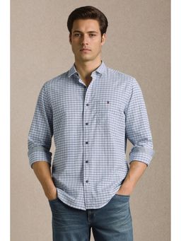 Louis Philippe - Men Light Blue Check Full Sleeves Casual Shirt