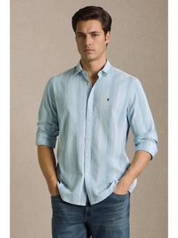 Louis Philippe - Men Light Blue Stripe Full Sleeves Casual Shirt