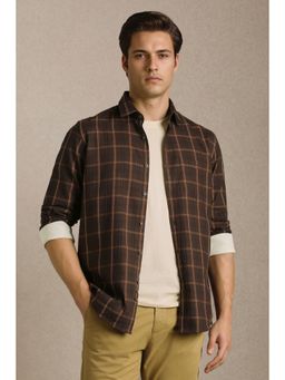 Louis Philippe - Men Brown Check Full Sleeves Casual Shirt