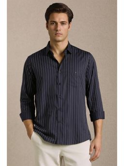 Louis Philippe - Men Navy Stripe Full Sleeves Casual Shirt