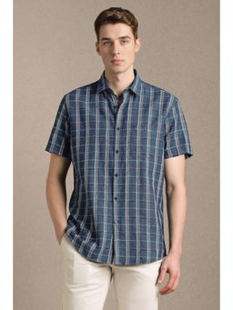 Louis Philippe - Men Navy Check Half Sleeves Casual Shirt