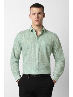 Van Heusen - Men Green Print Full Sleeves Formal Shirt
