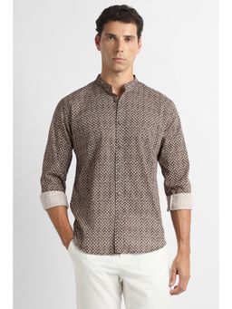 Van Heusen - Men Brown Print Full Sleeves Casual Shirt