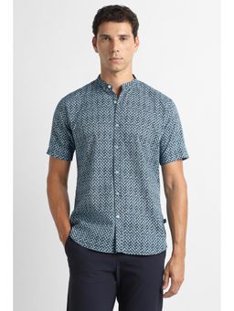 Van Heusen - Men Blue Print Half Sleeves Casual Shirt