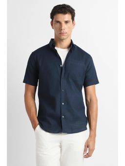 Van Heusen - Men Navy Solid Half Sleeves Casual Shirt