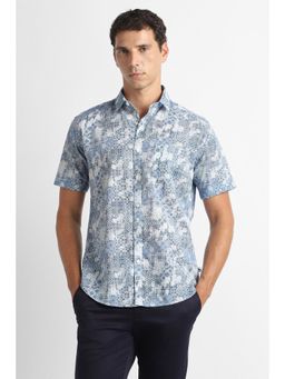 Van Heusen - Men Light Blue Print Half Sleeves Casual Shirt