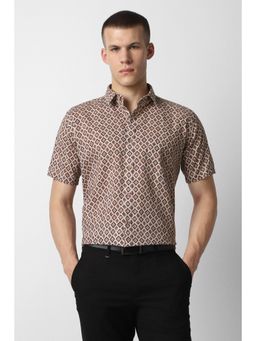 Van Heusen - Men Beige Print Half Sleeves Formal Shirt