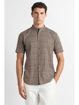 Van Heusen - Men Brown Print Half Sleeves Casual Shirt