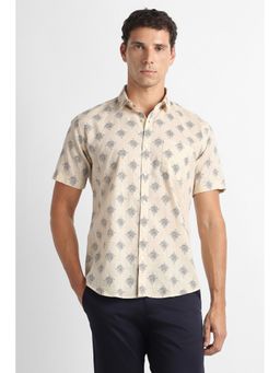 Van Heusen - Men Beige Print Half Sleeves Casual Shirt