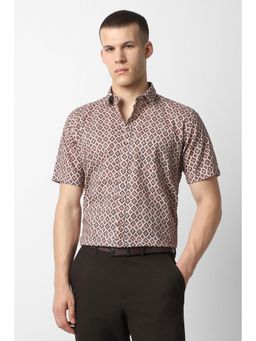 Van Heusen - Men Beige Print Half Sleeves Formal Shirt