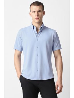 Van Heusen - Men Light Blue Solid Half Sleeves Casual Shirt