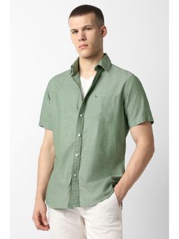Van Heusen - Men Green Solid Half Sleeves Casual Shirt