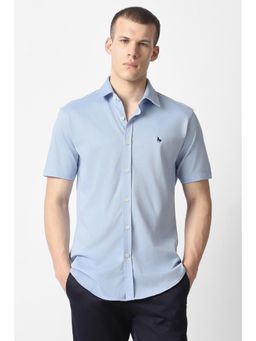 Van Heusen - Men Light Blue Textured Half Sleeves Casual Shirt