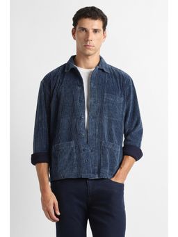 Van Heusen - Men Navy Textured Full Sleeves Casual Shirt