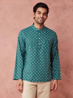 Fabindia - Teal Cotton Printed Mid Placket Shirt