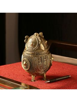 ExclusiveLane - 'Royal Owl Chest' Brass Multi Utility Jewellery Box Handmade in Dhokra Art