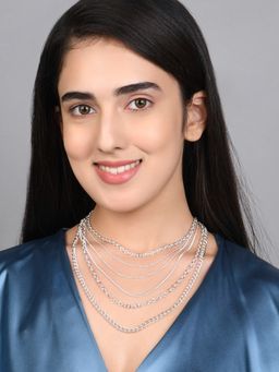 ToniQ - Stylish Set of 6 Silver Plated Link Necklace for Women