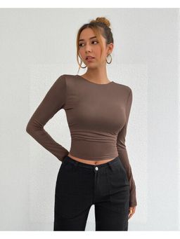 Outzidr - Brown Cropped Fitted Full Sleeve Street Wear T-Shirt