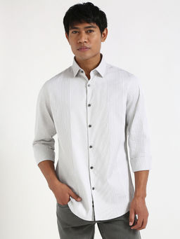 Calvin Klein - Men Grey Cotton Stripes Casual Shirt