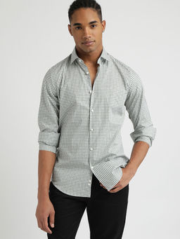 Calvin Klein - Men Green Cotton Checks Casual Shirt