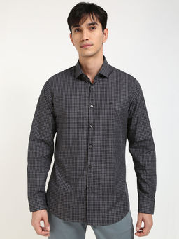 Calvin Klein - Men Grey Cotton Checks Casual Shirt
