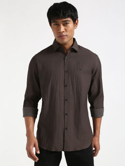 Calvin Klein - Men Brown Polyester Self Design Casual Shirt
