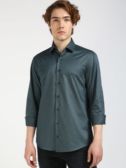 Calvin Klein - Men Green Cotton Self Design Casual Shirt