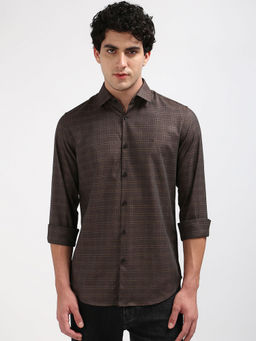 Calvin Klein - Men Brown Cotton Checks Casual Shirt