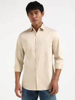Calvin Klein - Men Beige Cotton Solid Casual Shirt