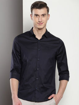 Calvin Klein - Men Navy Blue Cotton Solid Casual Shirt