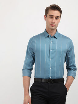 Calvin Klein - Men Blue Cotton Stripes Formal Shirt
