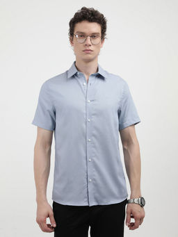 Calvin Klein - Men Blue Cotton Solid Casual Shirt