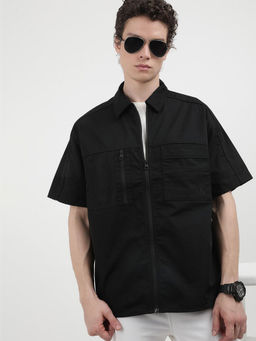 Calvin Klein - Men Black Polyester Self Design Casual Shirt