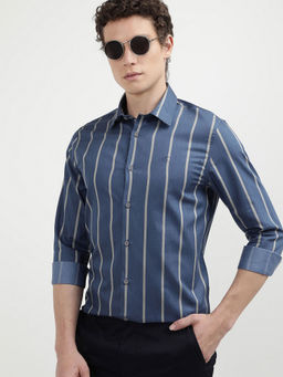 Calvin Klein - Men Blue Cotton Stripes Formal Shirt
