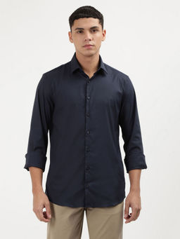 Calvin Klein - Men Navy Blue Cotton Solid Casual Shirt
