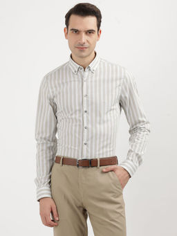 Calvin Klein - Men Beige Cotton Stripes Formal Shirt