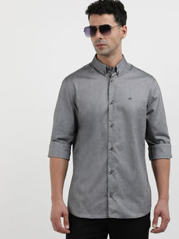 Calvin Klein - Men Grey Cotton Solid Casual Shirt