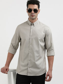 Calvin Klein - Men Beige Cotton Checks Casual Shirt