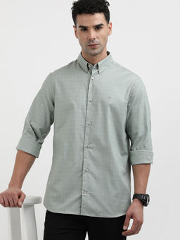Calvin Klein - Men Green Cotton Checks Casual Shirt