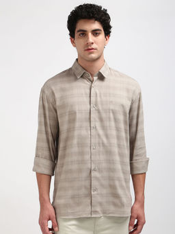 Calvin Klein - Men Beige Cotton Checks Casual Shirt