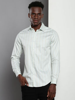 Calvin Klein - Men Green Cotton Stripes Casual Shirt