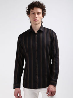 Calvin Klein - Men Black Cotton Stripes Casual Shirt