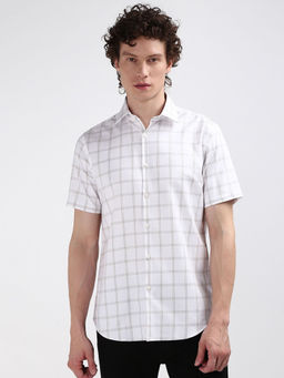 Calvin Klein - Men White Cotton Checks Casual Shirt