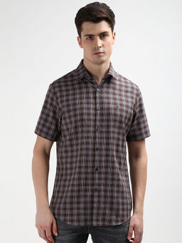 Calvin Klein - Men Brown Cotton Checks Casual Shirt