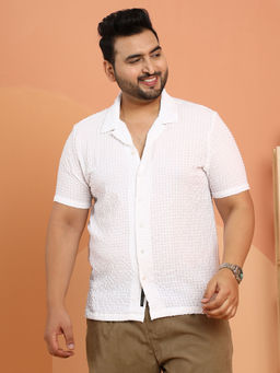 Instafab Plus - Men White Polyester Textured Casual Shirt