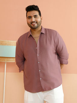 Instafab Plus - Men Mauve Polyester Textured Casual Shirt