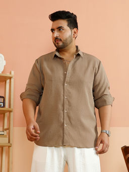 Instafab Plus - Men Beige Polyester Textured Casual Shirt