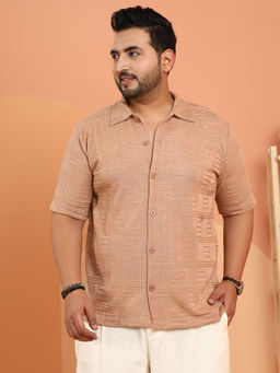 Instafab Plus - Men Brown Polycotton Textured Casual Shirt