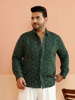 Instafab Plus - Men Green Polycotton Floral Casual Shirt